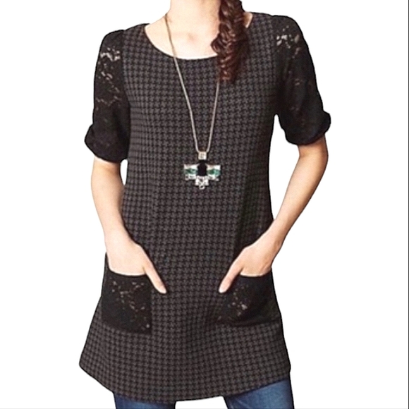 Anthropologie Dresses & Skirts - Anthropologie Houndstooth Lace Tunic Dress size M